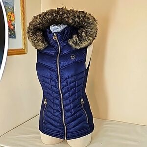 Michael Kors, small, VEST puffer with hood, Blue,2 zipper pockets, casual